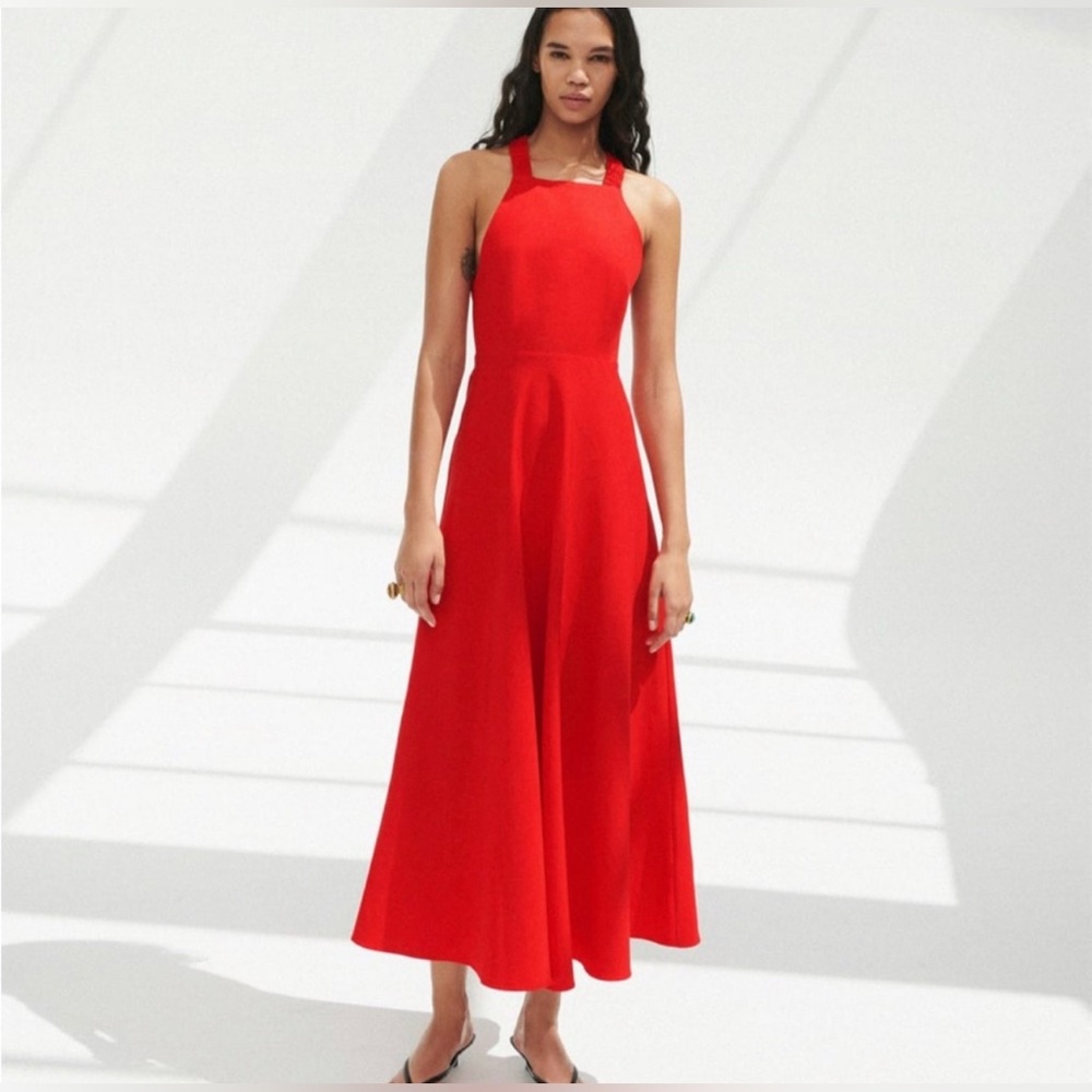 NWT Zara tea length cross back red dress